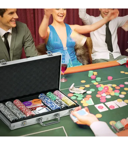 Set de Póker con 500 Fichas 2 Barajas de Cartas Dados Tapete y Botón de Crupier Set de Casino Texas Hold'em con Maletín