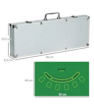 Set de Póker con 500 Fichas 2 Barajas de Cartas Dados Tapete y Botón de Crupier Set de Casino Texas Hold'em con Maletín