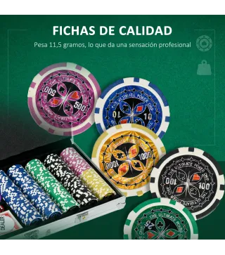 Set de Póker con 500 Fichas 2 Barajas de Cartas Dados Tapete y Botón de Crupier Set de Casino Texas Hold'em con Maletín