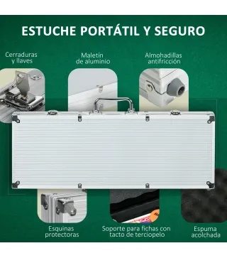 Set de Póker con 500 Fichas 2 Barajas de Cartas Dados Tapete y Botón de Crupier Set de Casino Texas Hold'em con Maletín