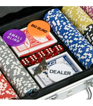 Set de Póker con 500 Fichas 2 Barajas de Cartas Dados Tapete y Botón de Crupier Set de Casino Texas Hold'em con Maletín