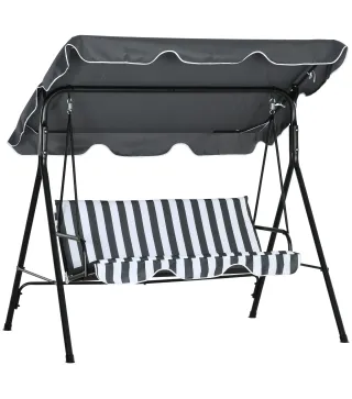 Balancín de Jardín Exterior Columpio de 3 Plazas con Toldo Ajustable y Marco de Acero 172x110x153 cm Gris y Blanco