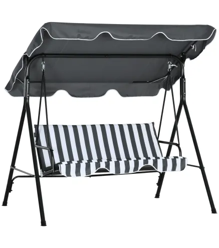 Balancín de Jardín Exterior Columpio de 3 Plazas con Toldo Ajustable y Marco de Acero 172x110x153 cm Gris y Blanco