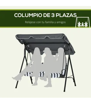Balancín de Jardín Exterior Columpio de 3 Plazas con Toldo Ajustable y Marco de Acero 172x110x153 cm Gris y Blanco