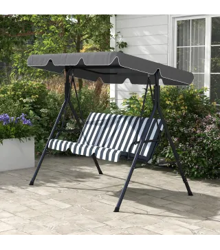 Balancín de Jardín Exterior Columpio de 3 Plazas con Toldo Ajustable y Marco de Acero 172x110x153 cm Gris y Blanco