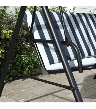 Balancín de Jardín Exterior Columpio de 3 Plazas con Toldo Ajustable y Marco de Acero 172x110x153 cm Gris y Blanco