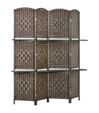 Biombo Separador de Ambientes 4 Paneles 160x170 cm con 2 Estantes de Exhibición Pantalla de Privacidad Plegable Marrón