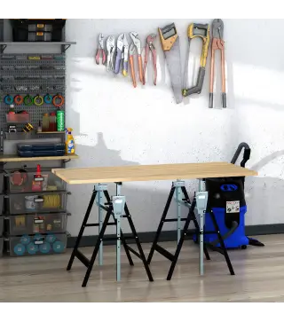 Set de 2 Caballetes Metálicos Plegables con Altura Ajustable Caballetes de Sierra de Acero 68x58x80-130 cm Negro