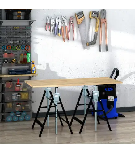 Set de 2 Caballetes Metálicos Plegables con Altura Ajustable Caballetes de Sierra de Acero 68x58x80-130 cm Negro