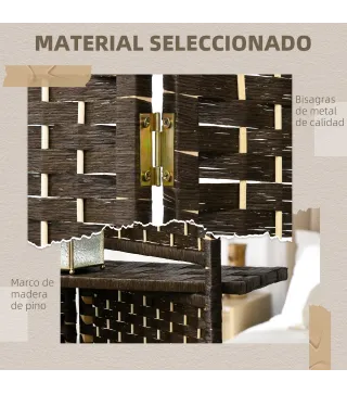 Biombo Separador de Ambientes 4 Paneles 160x170 cm con 2 Estantes de Exhibición Pantalla de Privacidad Plegable Marrón