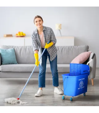 Cubo de Fregona con Ruedas 20 L Cubo de Fregar con Escurridor y Asa de Transporte para Doméstico y Comercial Azul