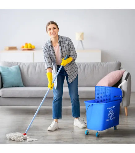 Cubo de Fregona con Ruedas 20 L Cubo de Fregar con Escurridor y Asa de Transporte para Doméstico y Comercial Azul