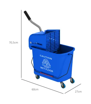 Cubo de Fregona con Ruedas 20 L Cubo de Fregar con Escurridor y Asa de Transporte para Doméstico y Comercial Azul