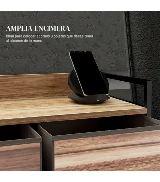 Cajonera de Tela con 5 Cajones y Marco Metálico Estilo Industrial para Salón Recibidor 98x29x63 cm Roble