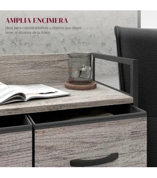 Cómoda con 4 Cajones de Tela Plegables Industrial Estante Abierto Marco de Acero Cajonera para Espacios Pequeños Gris