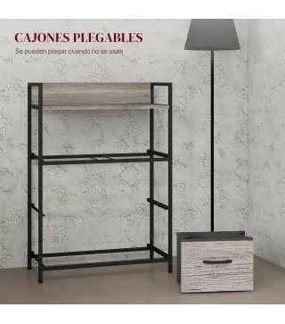 Cómoda con 4 Cajones de Tela Plegables Industrial Estante Abierto Marco de Acero Cajonera para Espacios Pequeños Gris