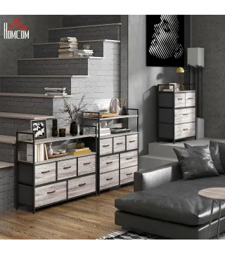 Cómoda con 4 Cajones de Tela Plegables Industrial Estante Abierto Marco de Acero Cajonera para Espacios Pequeños Gris