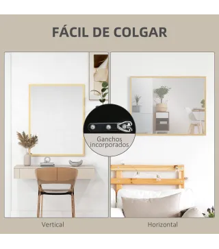 Espejo de Baño 70x90 cm Espejo de Pared Decorativo para Salón Entrada Pasillo Horizontal o Vertical Natural