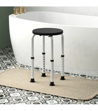 Taburete de Ducha de Aluminio con Altura Regulable Antideslizante Carga 135 kg para Ancianos y Discapacitados