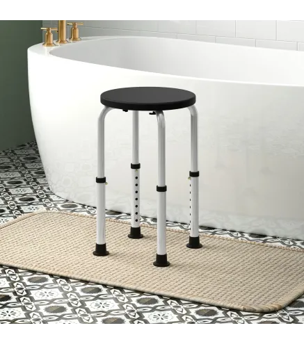 Taburete de Ducha de Aluminio con Altura Regulable Antideslizante Carga 135 kg para Ancianos y Discapacitados