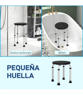 Taburete de Ducha de Aluminio con Altura Regulable Antideslizante Carga 135 kg para Ancianos y Discapacitados