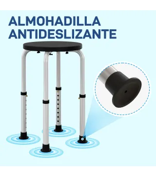 Taburete de Ducha de Aluminio con Altura Regulable Antideslizante Carga 135 kg para Ancianos y Discapacitados