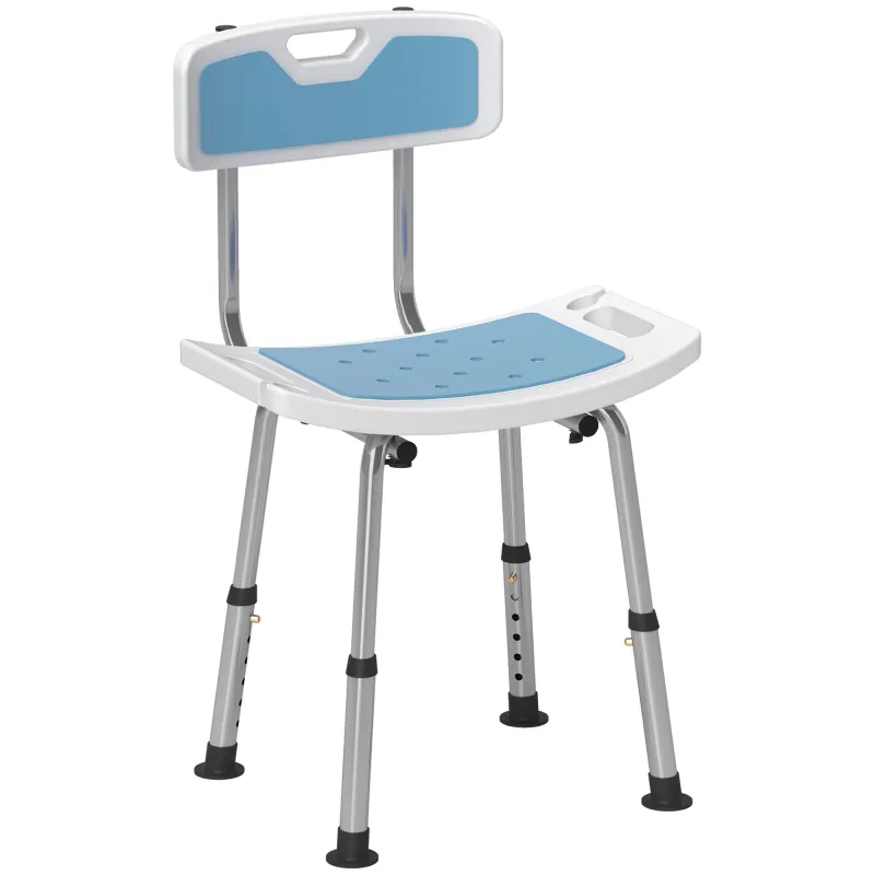 Silla Ducha Personas Mayores con Respaldo Altura Ajustable en 6 Posiciones Carga 136 kg para Ancianos y Discapacitados
