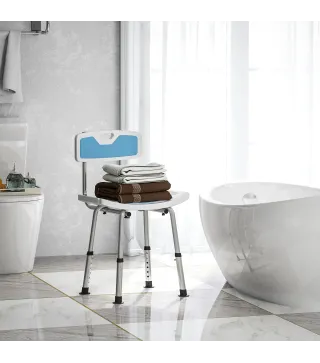 Silla Ducha Personas Mayores con Respaldo Altura Ajustable en 6 Posiciones Carga 136 kg para Ancianos y Discapacitados