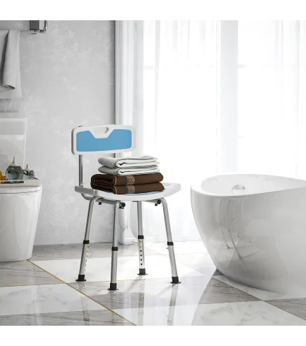 Silla Ducha Personas Mayores con Respaldo Altura Ajustable en 6 Posiciones Carga 136 kg para Ancianos y Discapacitados