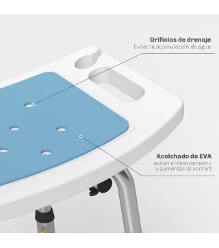 Silla Ducha Personas Mayores con Respaldo Altura Ajustable en 6 Posiciones Carga 136 kg para Ancianos y Discapacitados