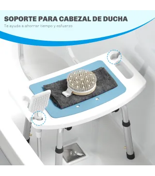 Silla Ducha Personas Mayores con Respaldo Altura Ajustable en 6 Posiciones Carga 136 kg para Ancianos y Discapacitados