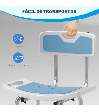 Silla Ducha Personas Mayores con Respaldo Altura Ajustable en 6 Posiciones Carga 136 kg para Ancianos y Discapacitados