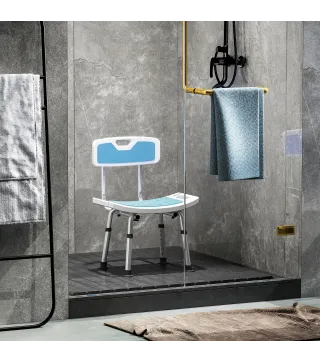 Silla Ducha Personas Mayores con Respaldo Altura Ajustable en 6 Posiciones Carga 136 kg para Ancianos y Discapacitados