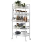 Carrito Auxiliar con Ruedas de 5 Niveles con Cestas de Malla Extraíbles y Marco de Acero 45x26,5x106 cm Blanco