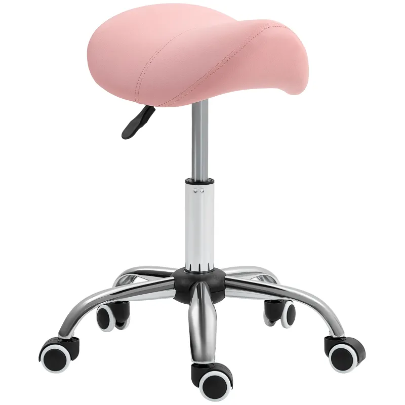 Taburete con Ruedas Taburete Giratoria con Altura Ajustable Taburete Cosmética Dentista Peluqueria 52x53x49-61 cm Rosa