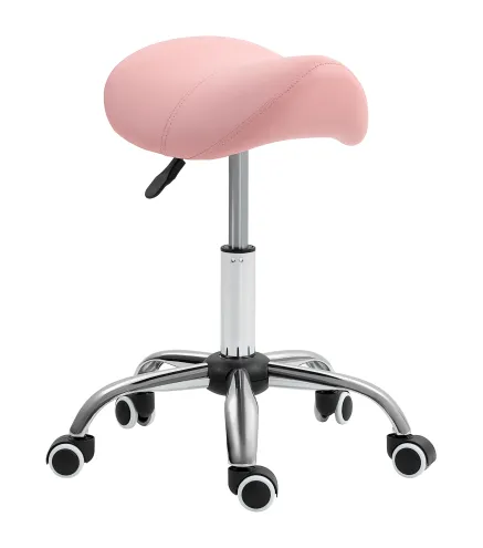 Taburete con Ruedas Taburete Giratoria con Altura Ajustable Taburete Cosmética Dentista Peluqueria 52x53x49-61 cm Rosa