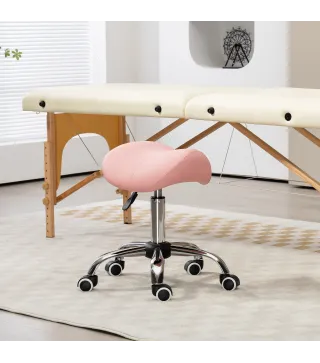 Taburete con Ruedas Taburete Giratoria con Altura Ajustable Taburete Cosmética Dentista Peluqueria 52x53x49-61 cm Rosa