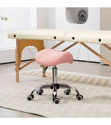 Taburete con Ruedas Taburete Giratoria con Altura Ajustable Taburete Cosmética Dentista Peluqueria 52x53x49-61 cm Rosa