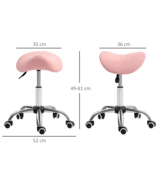 Taburete con Ruedas Taburete Giratoria con Altura Ajustable Taburete Cosmética Dentista Peluqueria 52x53x49-61 cm Rosa