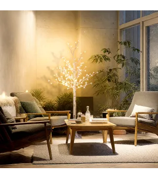 Árbol de Cerezo Artificial con 120 Luces LED Brillo Ajustable Decoración para Interiores 21x21x150 cm Blanco