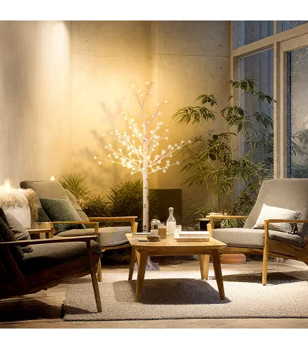 Árbol de Cerezo Artificial con 120 Luces LED Brillo Ajustable Decoración para Interiores 21x21x150 cm Blanco