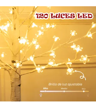 Árbol de Cerezo Artificial con 120 Luces LED Brillo Ajustable Decoración para Interiores 21x21x150 cm Blanco