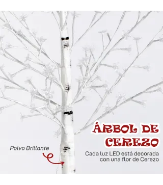 Árbol de Cerezo Artificial con 120 Luces LED Brillo Ajustable Decoración para Interiores 21x21x150 cm Blanco