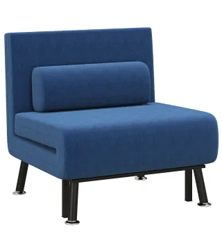 Sofá Cama Individual Plegable con Respaldo Ajustable de 5 Niveles Cojín y Tapizado de Lino Sintético 75x70x75 cm Azul