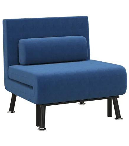 Sofá Cama Individual Plegable con Respaldo Ajustable de 5 Niveles Cojín y Tapizado de Lino Sintético 75x70x75 cm Azul