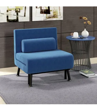 Sofá Cama Individual Plegable con Respaldo Ajustable de 5 Niveles Cojín y Tapizado de Lino Sintético 75x70x75 cm Azul