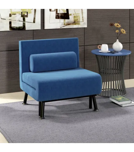 Sofá Cama Individual Plegable con Respaldo Ajustable de 5 Niveles Cojín y Tapizado de Lino Sintético 75x70x75 cm Azul