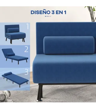 Sofá Cama Individual Plegable con Respaldo Ajustable de 5 Niveles Cojín y Tapizado de Lino Sintético 75x70x75 cm Azul