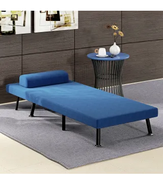 Sofá Cama Individual Plegable con Respaldo Ajustable de 5 Niveles Cojín y Tapizado de Lino Sintético 75x70x75 cm Azul