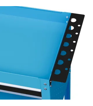 Carro de Taller Carro de Herramientas con 3 Bandejas y Cajón Ruedas con Frenos Asa Lateral Panel Lateral Perforado Azul